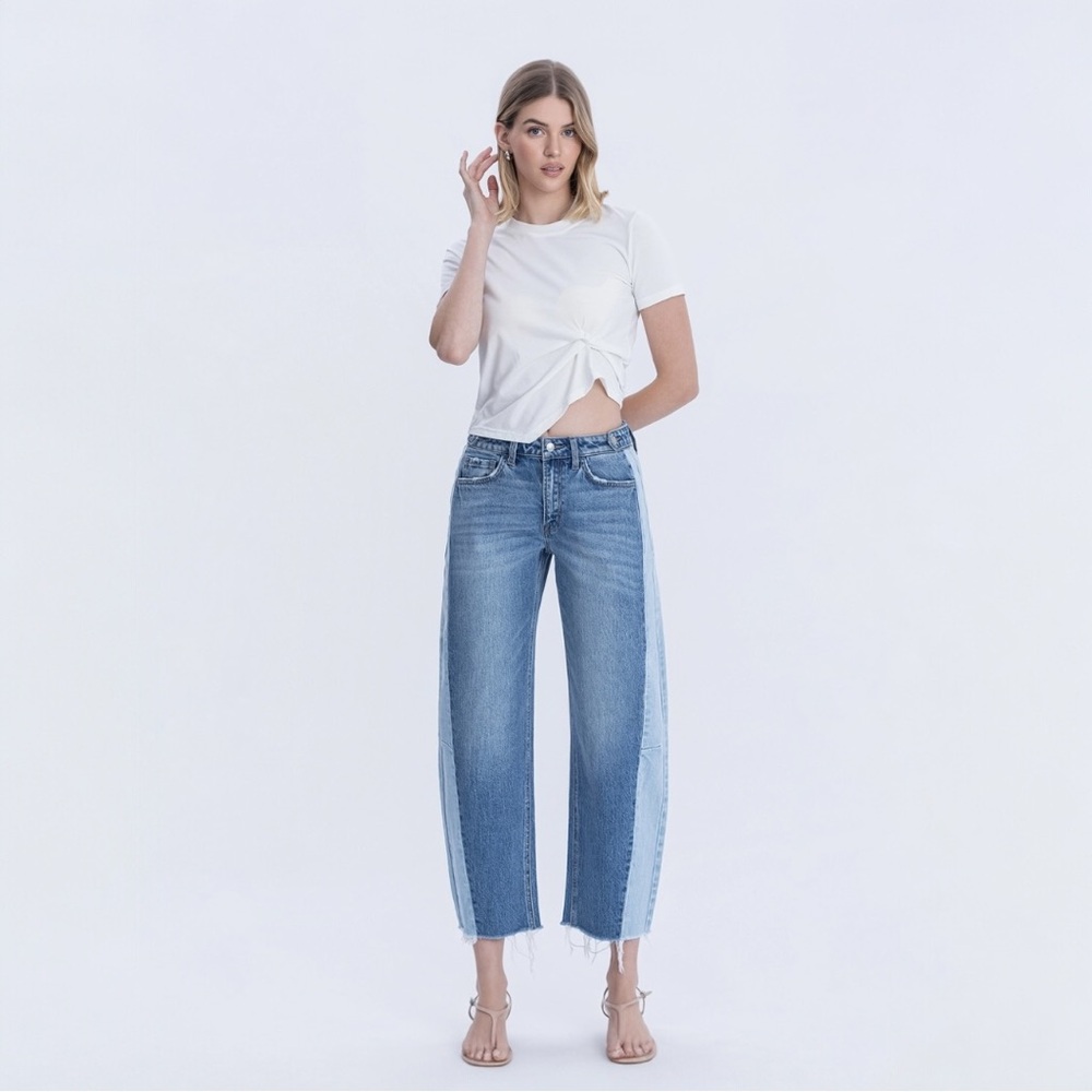 Flying Monkey High Rise Two Tone Barrel Leg Jeans - Picture 6 of 9